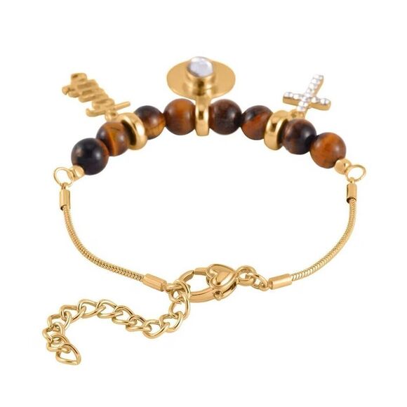 Black Agate Tiger's Eye and Multi Gemstone Set of 2 Faith Adjustable Bracelets - Picture 4 of 6